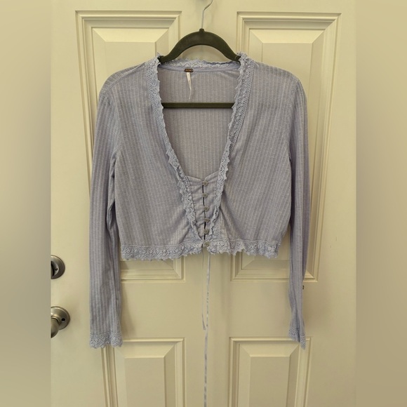Free People Third Date Crop Top Long Sleeve Crochet Lace Size Small - Picture 1 of 7